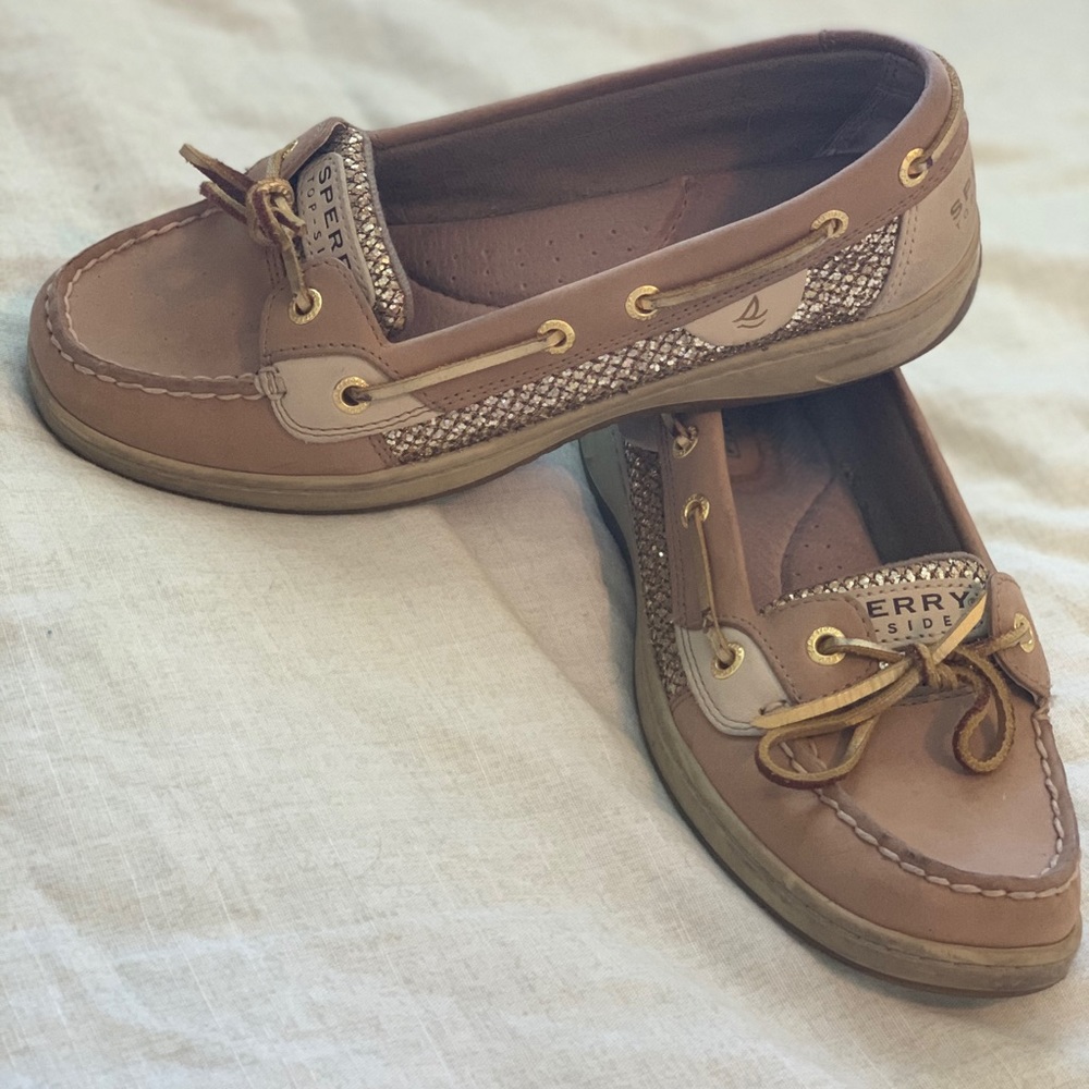 Gold sparkly Sperry boat shoes